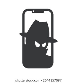 Pictograma isolado de aviso de vazamento de dados da internet, crime cibernético, hacking de telefone e ameaças de fraude através de plataforma de comunicação digital ou móvel