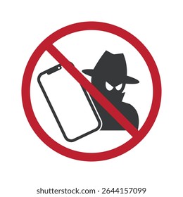 Pictograma isolado de aviso de vazamento de dados da internet, crime cibernético, hacking de telefone e ameaças de fraude através de plataforma de comunicação digital ou móvel