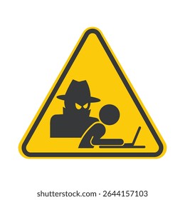 Pictograma isolado de aviso de vazamento de dados da internet, crime cibernético, hacking de telefone e ameaças de fraude através de plataforma de comunicação digital ou móvel