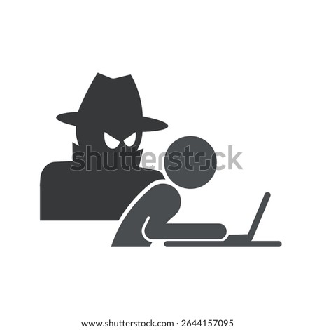 Isolated pictogram warning of internet data leaks, cyber crime, phone hacking, and scam threats through digital or mobile communication platform