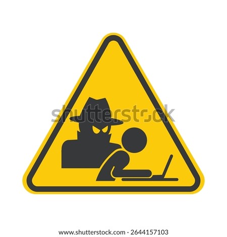 Isolated pictogram warning of internet data leaks, cyber crime, phone hacking, and scam threats through digital or mobile communication platform