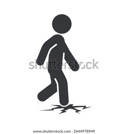 Isolated pictogram warning of thin ice or fragile surface, advising caution while walking, especially on rooftops or unstable areas