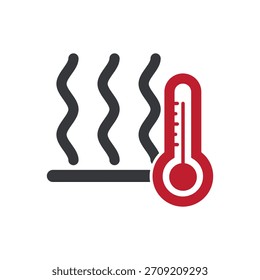 
isolated pictogram of water with thermometer, caution hot wind, pressurized air, high temperature air safety sign: