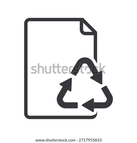 Isolated pictogram of a white paper sheet with recycle icon, representing recyclable paper waste and eco-friendly sustainable material usage.