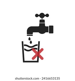 Isolated pictrogram sign of do not drink water, hazardous liquid with illustration crossed red water on glass