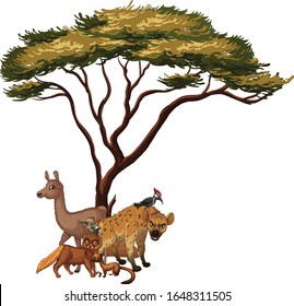 Imagen aislada de animales debajo de la ilustración del árbol