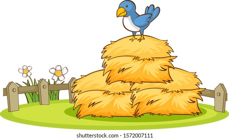 Isolated picture of blue bird on hay illustration