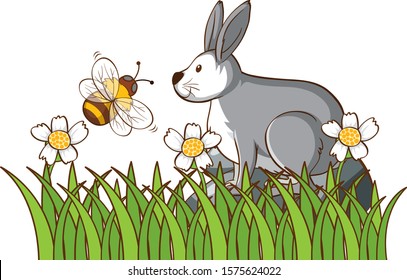 Isolated picture of bunny and bee illustration