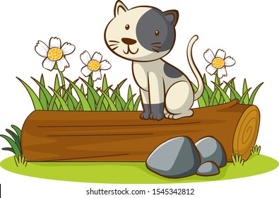 Isolated picture of cat on the log illustration