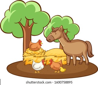 Isolated picture of chicken and horse illustration