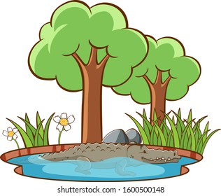 Isolated picture of crocodile in water illustration