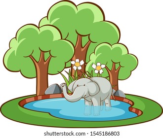Imagem isolada de elefante na ilustração da lagoa
