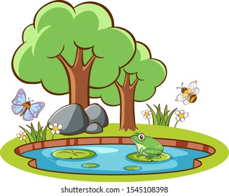 Isolated picture of frog and insects illustration