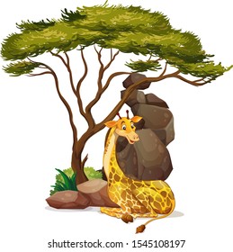 Isolated picture of giraffe under the tree illustration