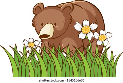 Isolated picture of grizzly bear in garden illustration