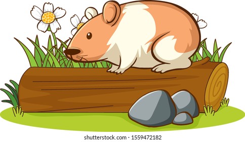 Isolated picture of hamster on the log illustration