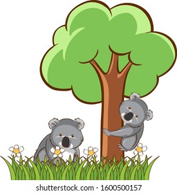Isolated picture of koalas in garden illustration