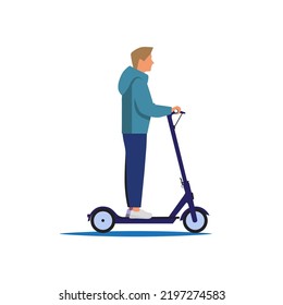 Isolated picture of a man on the electric kick scooter on the white background vector illustration 