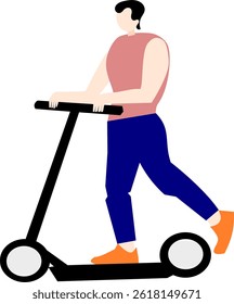Isolated picture of a man on the electric kick scooter on the white background vector 