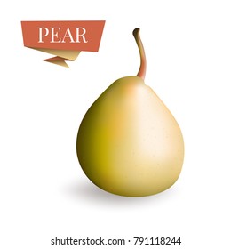 Isolated picture of pear fruit. 3d pear vector illustration. Pear icon, art, clipart in realistic style. Realistic yellow pear illustration. Fruit 3d for card, web, label, package design.