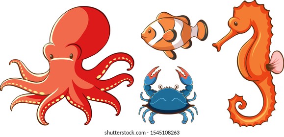 Isolated picture of sea animals  illustration