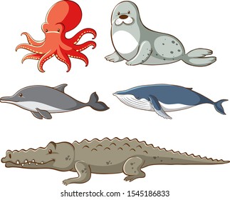 Isolated picture of sea animals illustration