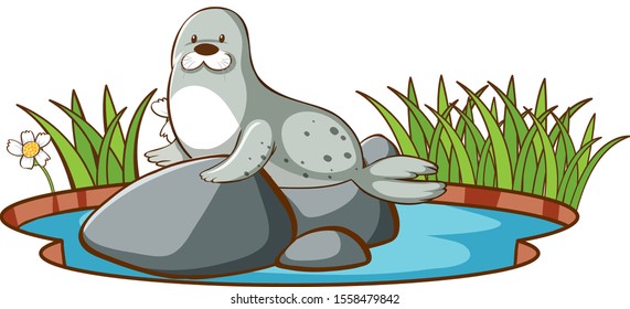 Isolated picture of seal in the pond illustration