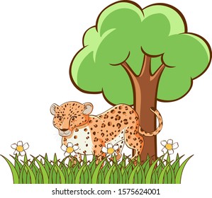 Isolated picture of tiger in garden illustration