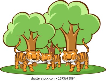 Isolated picture of tigers in forest illustration