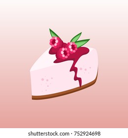 Isolated piece of cake with raspberries. Piece of cake. It can be used for card, postcard, birthday card, menu.