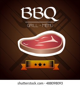 Isolated piece of meat on a brown background, Barbecue vector illustration