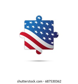 Isolated piece of puzzle with the USA flag. Waving flag. Vector illustration.