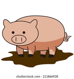 an isolated pig with some mud on a white background