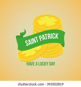 Isolated pile of coins on a colored background for patrick's day