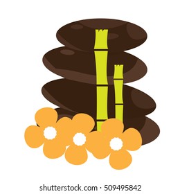Isolated pile of stones, bamboo sticks and some flowers, Spa vector illustration