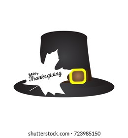Isolated pilgrim hat and a leaf silhouette, Thanksgiving day vector illustration