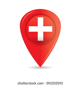 Isolated pin with the flag of switzerland on a white background