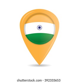Isolated pin with the indian flag on a white background