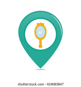 Isolated pin with on a mirror icon white background