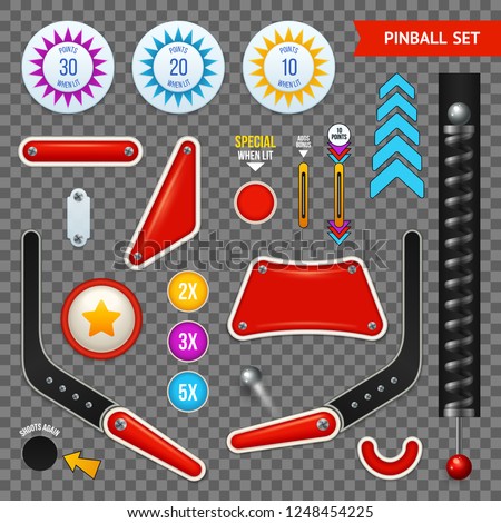 Isolated pinball elements transparent icon set with different set of buttons and tools vector illustration