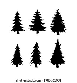 Isolated Pine on the white background. Pine silhouettes. Christmas elements. Vector illustration. Design, packaging, wallpaper.