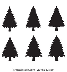 Pino aislado sobre el fondo blanco. Siluetas de pino. Mano de árbol dibujada. EPS vectorial 10.	