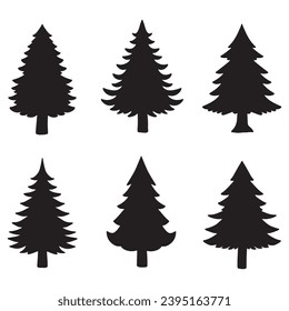 Isolated Pine on the white background. Pine silhouettes. Tree hand drawn. Vector EPS 10.	