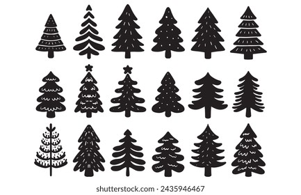 Isolated Pine on the white background. Pine silhouettes. Tree hand drawn. Vector EPS 10.	