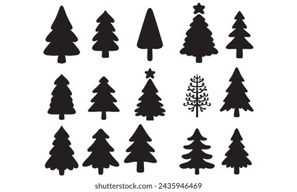 Isolated Pine on the white background. Pine silhouettes. Tree hand drawn. Vector EPS 10.	