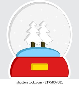 Icono De Globe De Nieve De Árbol De Pino Aislado En Estilo Pegatina En Fondo Blanco.
