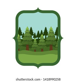 Isolated pine trees inside frame design