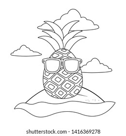 Isolated pineapple fruit with leaves design
