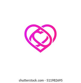 Isolated pink abstract monoline heart logo. Love logotypes. St. Valentines day icon. Wedding symbol. Amour sign. Cardiology emblem. Vector illustration