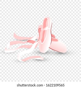 Isolated pink ballerina slipper on transparent background in modern flat style. Element for ballet class. Dence Studio pink symbol. Vector Illustration